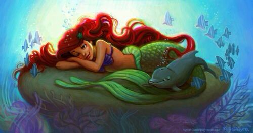 the little mermaid is laying on her stomach