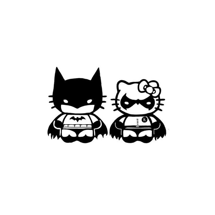 two black and white hello kitty wallpapers, one with a cat on it's chest