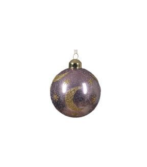 a purple and gold ornament on a white background