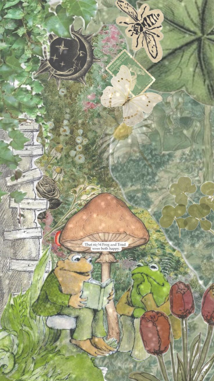 a drawing of a mushroom and some flowers