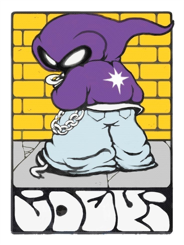 an image of a cartoon character in front of a brick wall with the words dork on it