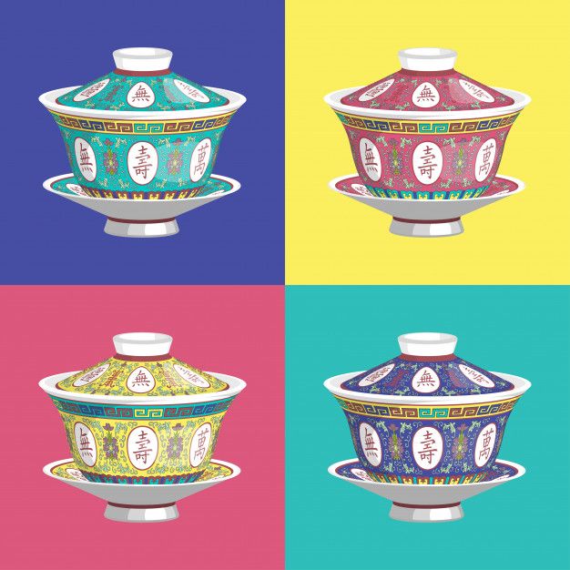 four different colored bowls with designs on them