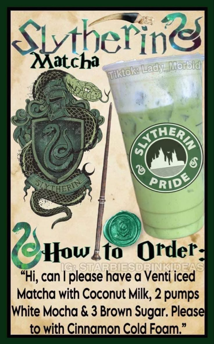 an advertisement for a drink called slyferine matcha, with instructions on how to order