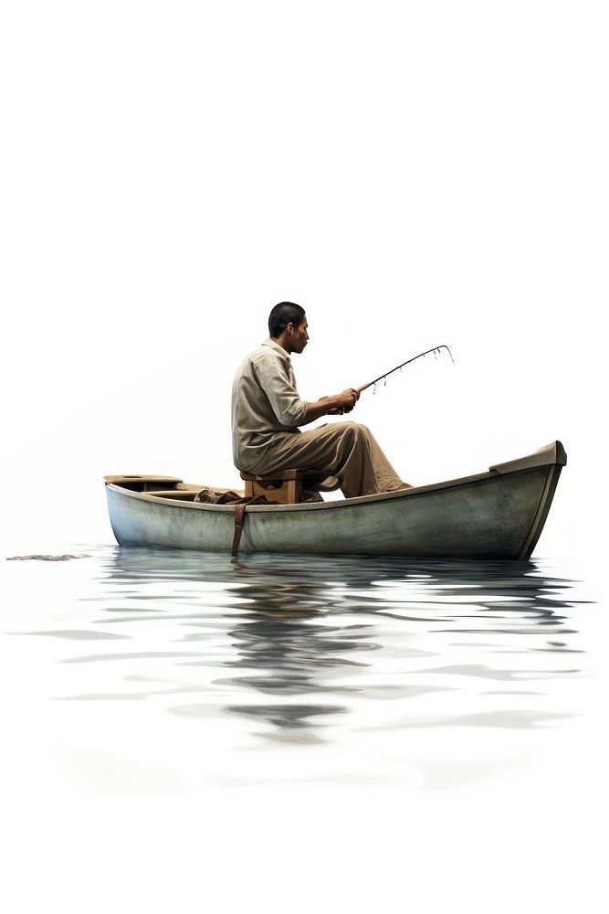 a man sitting in a boat with a fishing pole on his feet and holding a fish