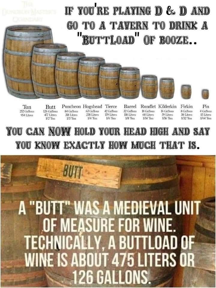 an advertisement for wine barrels with the caption, if you're having d & d and go to a tavern to drink a bot