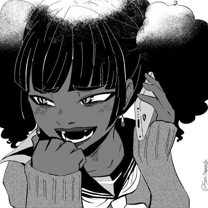 an anime character with black hair talking on the phone