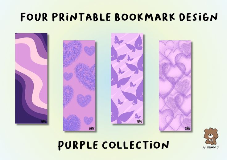 four printable bookmark designs for purple collection