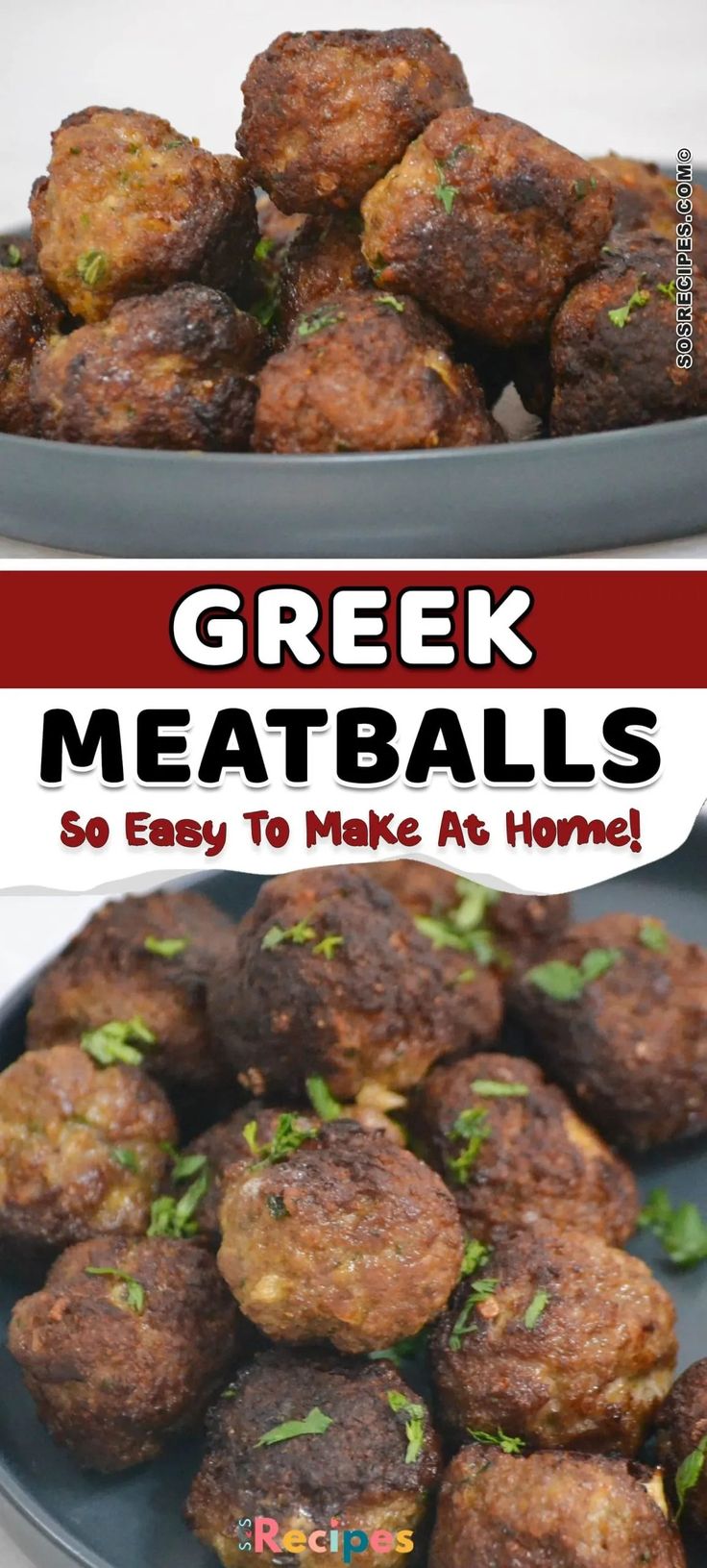 greek meatballs on a plate with text overlay