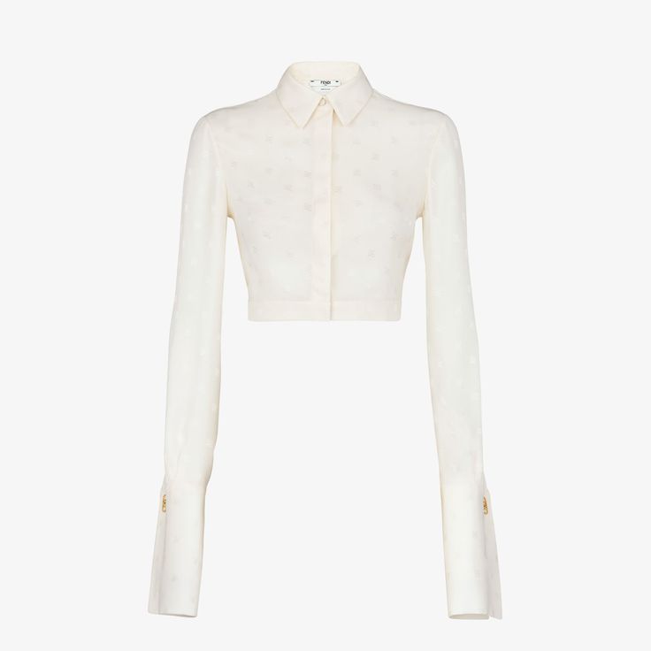 Fendi Shirt, Fendi Logo Design, Fendi Store, Cropped Shirt, Shirt Store, White Silk, Silk Crepe, Crop Shirt, White Sweatshirt