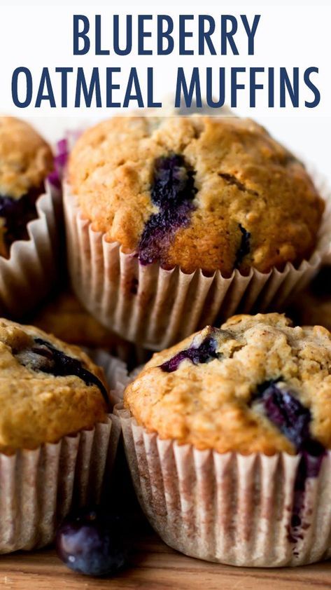 blueberry oatmeal muffins are stacked on top of each other