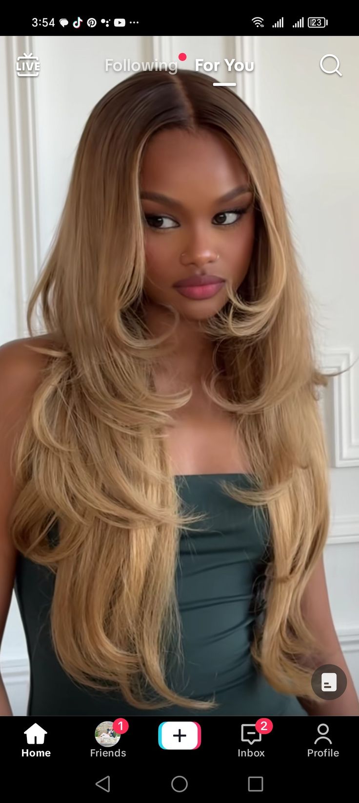 Layers Blonde Layers Black Women, Honey Blonde With Curtain Bangs, Layered Wigs Black Women, Curly Blonde Sew In, Curtain Bangs Long Hair Layers Wig, Middle Bangs With Layers, Wigs For Black Women Layered, Layer Wigs For Black Women, Layers Wig Install