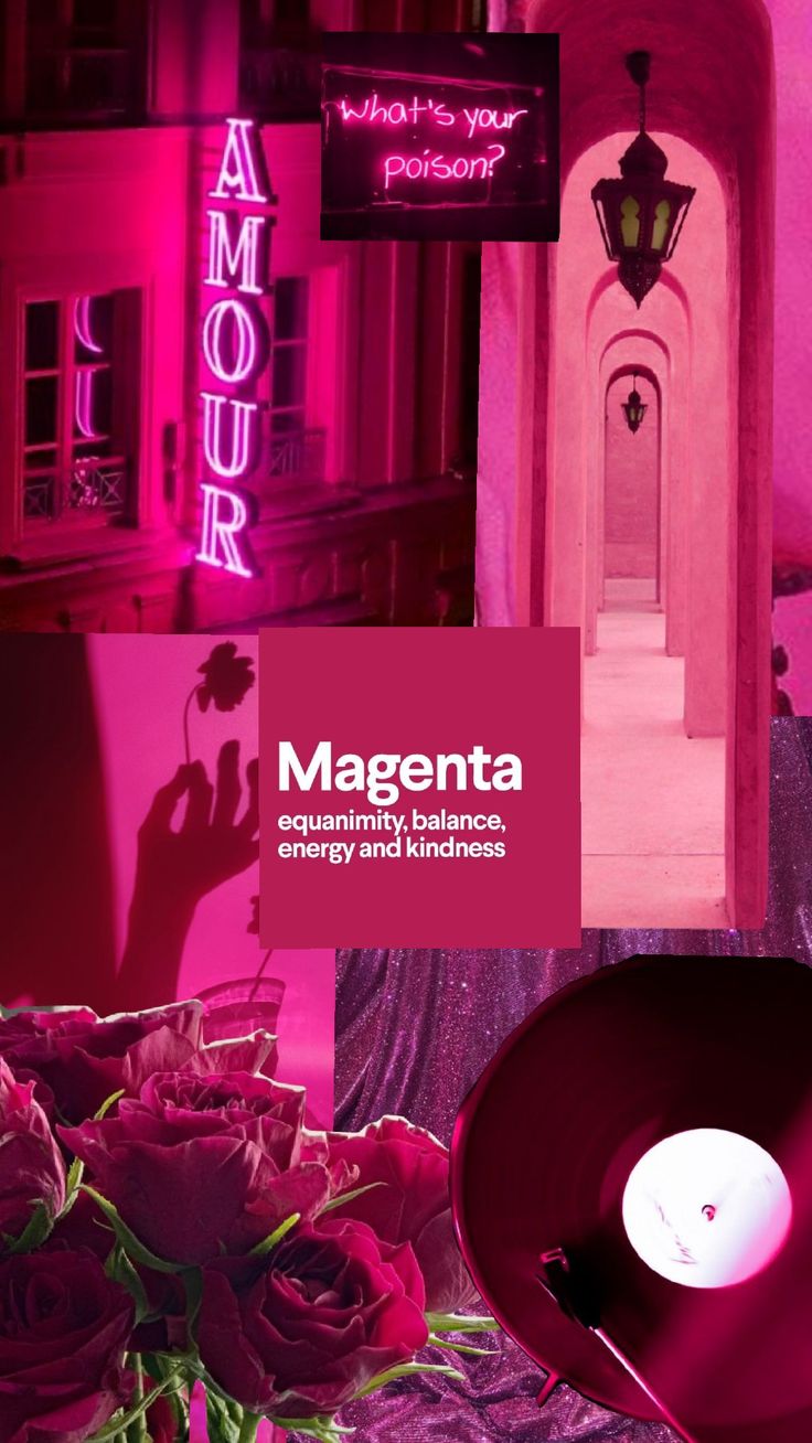 magenta and pink hues are featured in this collage with the words magenta