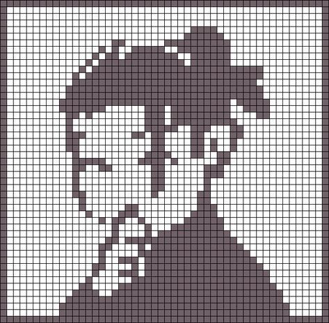 a cross stitch pattern with the image of a man's face in black and white