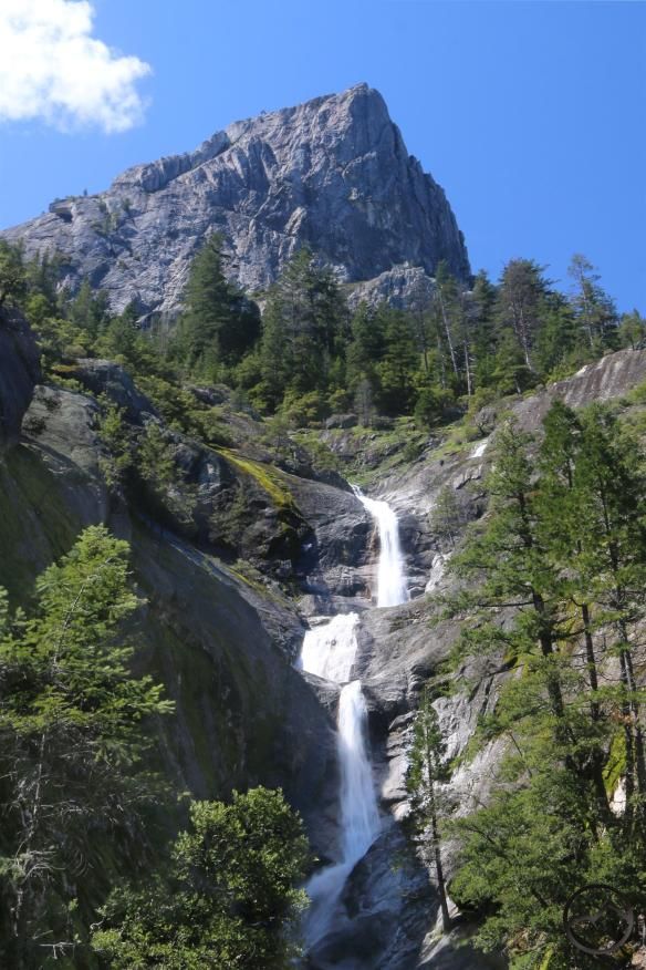 a large waterfall in the middle of a forest