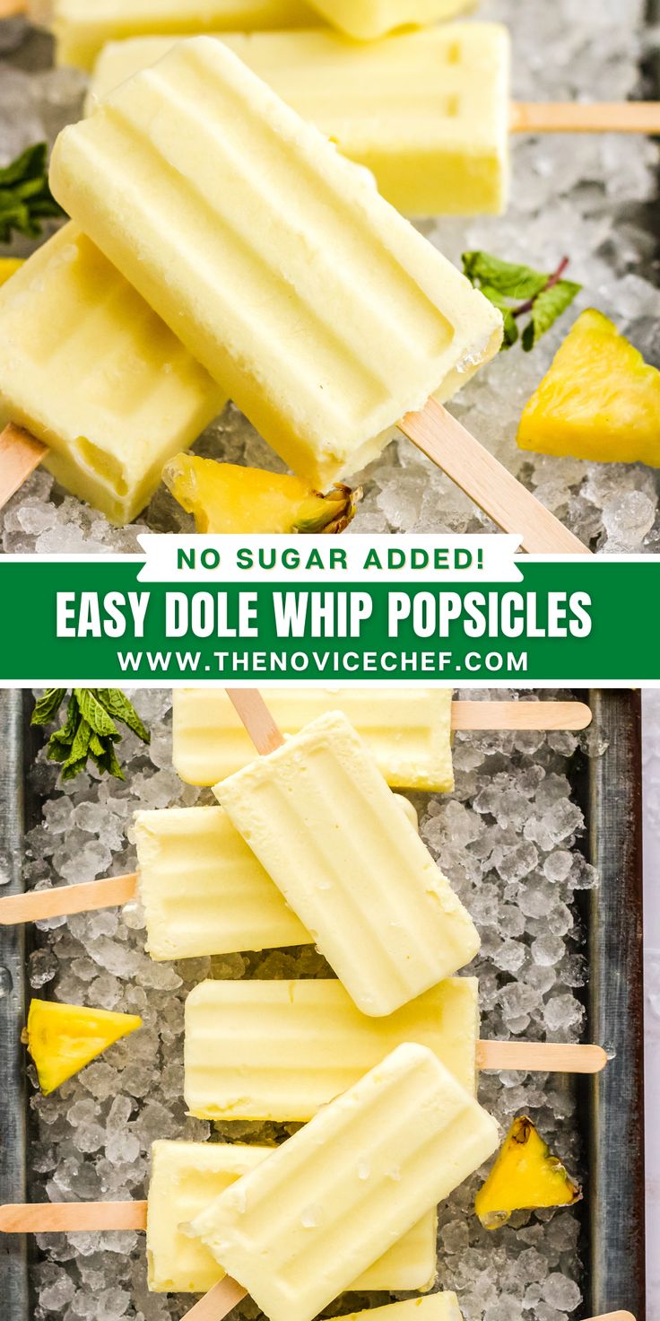 no sugar added easy dole whip popsicles with pineapple and mint on top