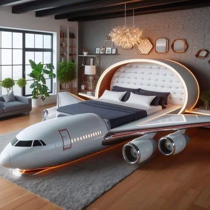 an airplane bed in the middle of a room