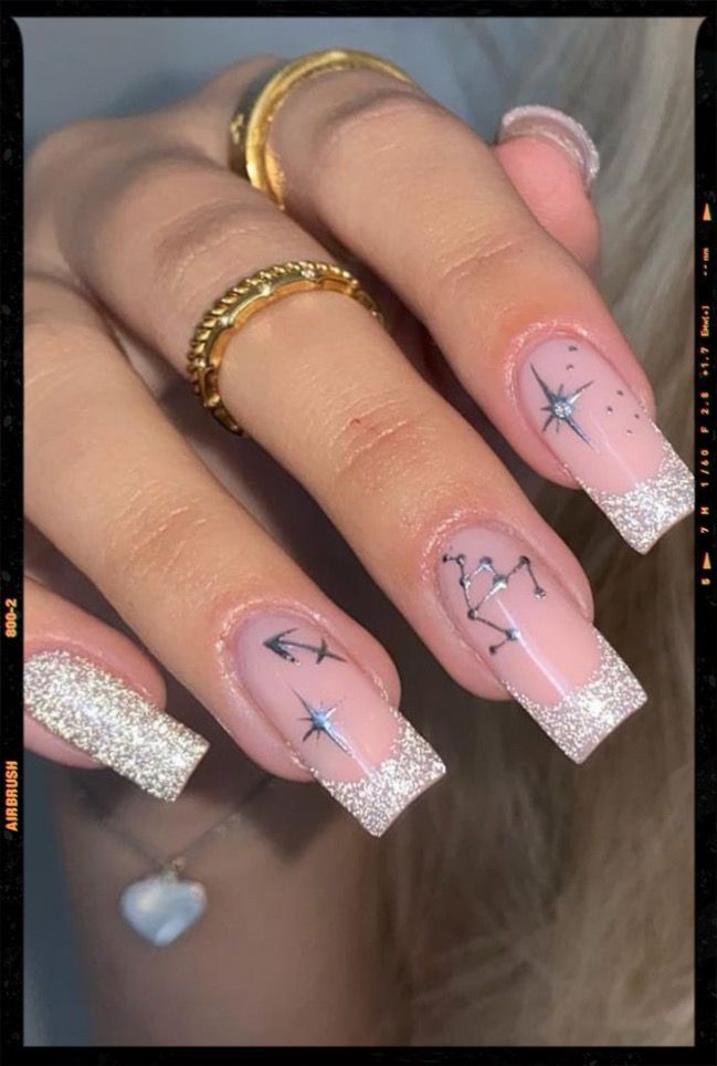 Piceses Nails, Hair Color Ideas For 21st Birthday, Acrylic Nail Designs Sagittarius, Zodiac Nail Art Sagittarius, Nails For Sagittarius, Birthday Nails Sagittarius Short, Aries Nail Ideas, Sagittarius Inspired Nails, Constellation Suit