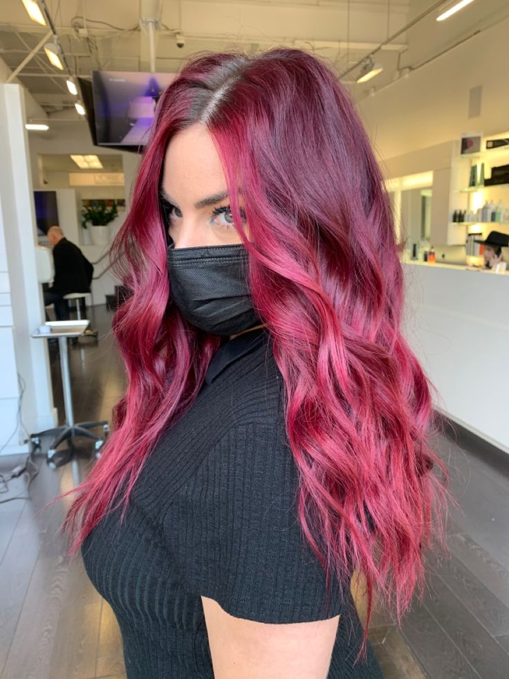 Guytang color. Red hairstyles Cristophe in Newport Beach Red Into Pink Ombre Hair, Red Hair With Pink Balayage, Red Pink Balayage Hair, Red To Pink Balayage, Red And Pink Ombre Hair, Red With Pink Hair, Dark Red Hair With Bright Red Highlights, Deep Winter Red Hair, Red To Pink Ombre Hair