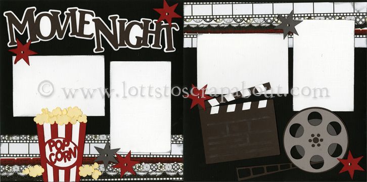 this is an image of a movie themed scrapbook page with film reel and popcorn