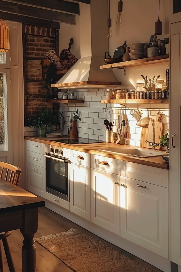 the kitchen is clean and ready for us to use in the day time, while the sun shines on the counter tops