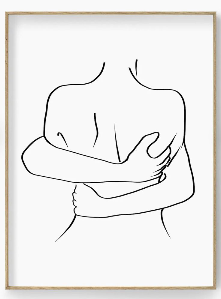 a black and white line drawing of a woman's torso with her arms crossed