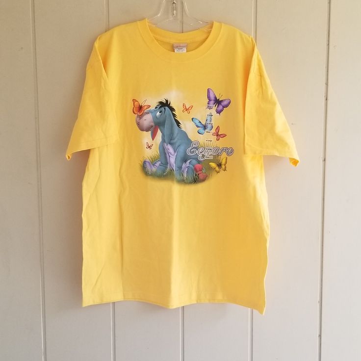 Disney Store Please Look At All The Pictures For Best Description New With Tag Vintage Measurements Taken Laid Flat And Are Approx Pit To Pit 25" Length 30" Sleeve 8" Thanks Disney Cartoon Print Summer Shirt, 90s Winnie The Pooh, Disney 90s, Winnie The Pooh Eeyore, Yellow Shirt, Thrift Finds, Yellow Shirts, Disney Shirts, Disney Store