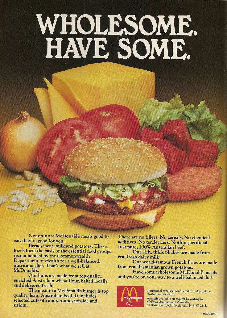 an advertisement for mcdonald's cheeseburger with tomatoes, lettuce and onions