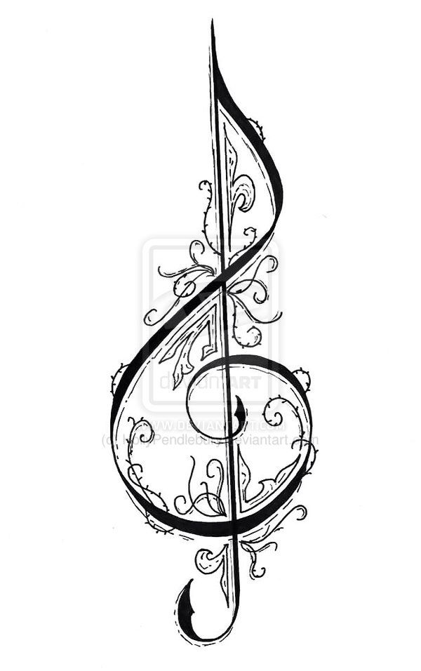 a musical note with swirls and scrolls on it