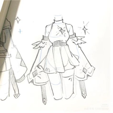 a drawing of two women's dresses and one woman's coat with stars on them