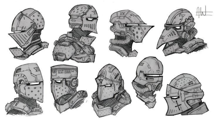 some sketches of the helmets used in star wars