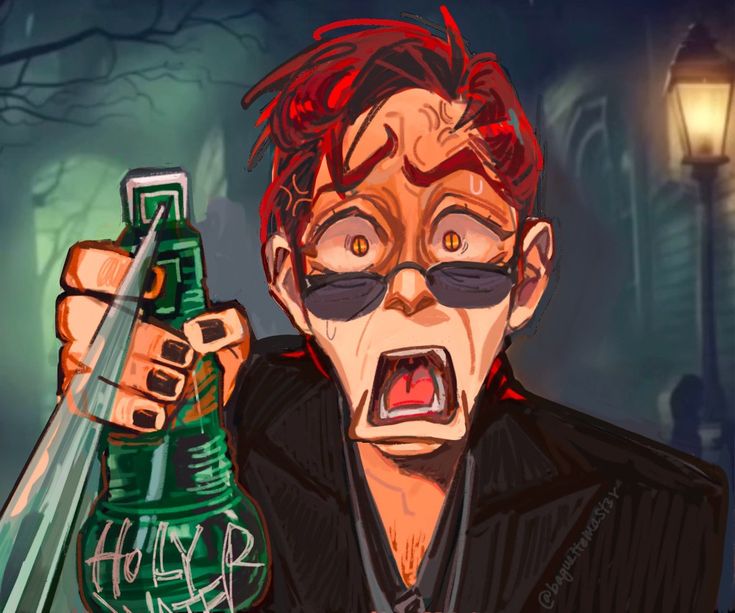 a man with red hair holding a green bottle