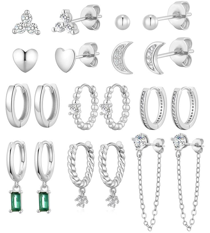 PRICES MAY VARY. 💗 Silver Hoop Earrings and Stud Earrings Set: One Order Includes 10 Pairs Different Style Earrings Set for Women, A Beautiful Box for You to Storage or for Gifts. 4Pairs Silver Stud Earrings, 5Pairs Mini Hoop Earrings with Cubic Zirconia, 1Pair Dangle Chain Earrings. Perface Earring Sets for Women, Never be Out or Style. 💗 Hypoallergenic Earrings Set: This Silver Hoop earring and Stud Earrings Set are Made of Environmentally Friendly Copper, that is Softer Material Creates Lig Hoop Gold Earrings, Gold Earrings Set, Gold Earrings For Women, Gold Jewelry Sets, Mini Hoop Earrings, Hoop Earring Sets, Studs Earrings, Hypoallergenic Earrings, Stud Earrings Set