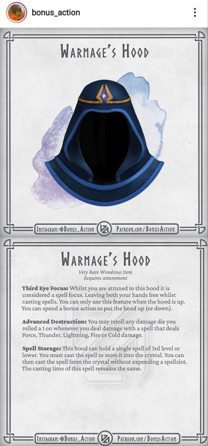 the back side of a card for warmage's hood