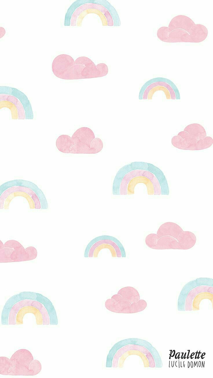 an image of a pattern with clouds and rainbows on the side, in pastel colors