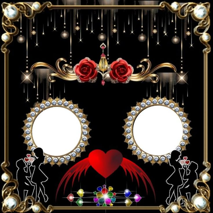 a black and gold frame with red roses on it