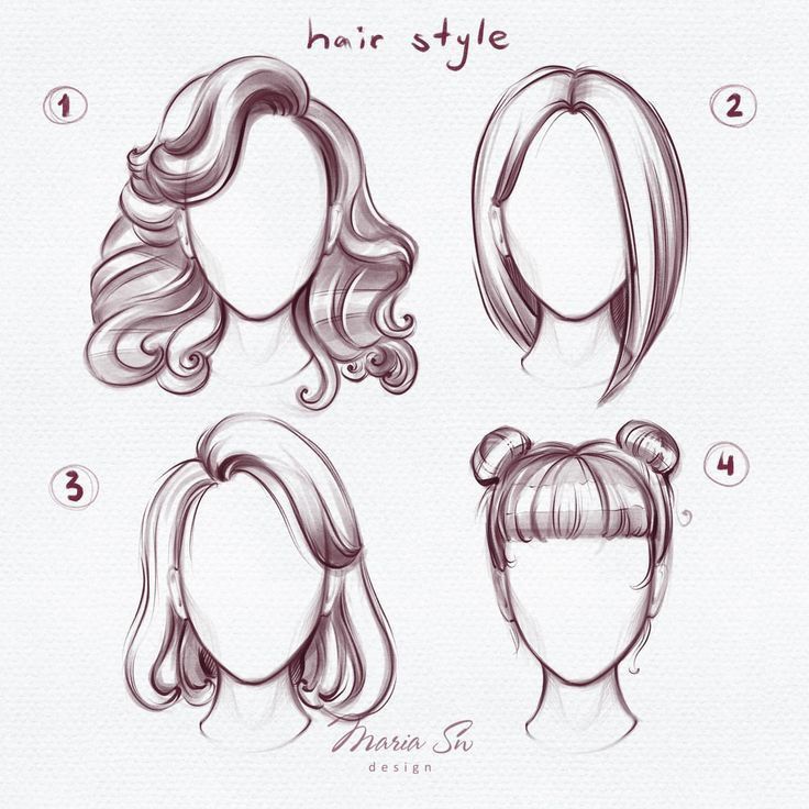 some hair styles that are drawn in pencil