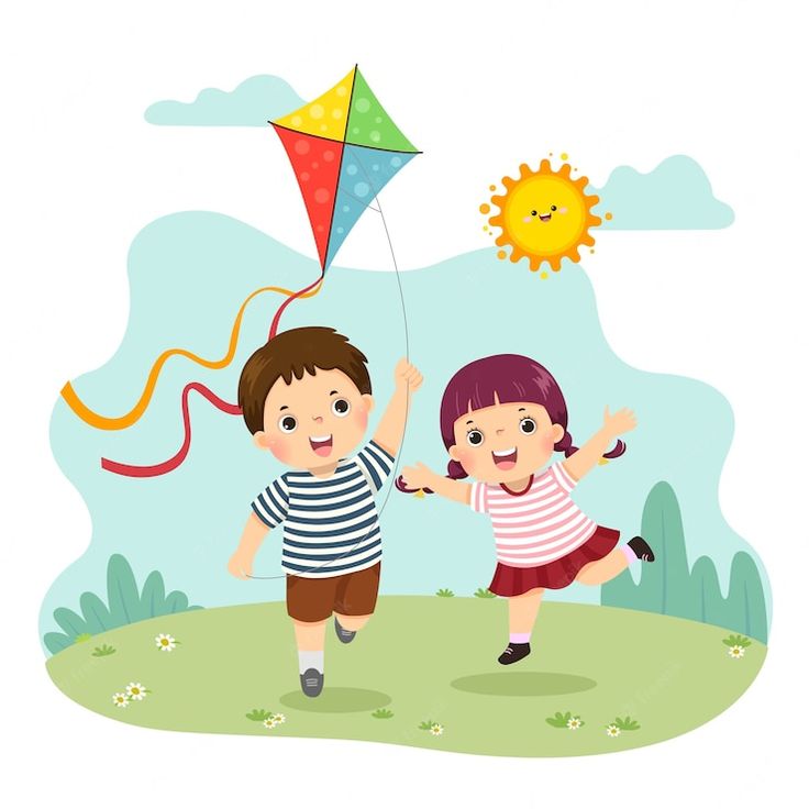 two children running with a kite in the park