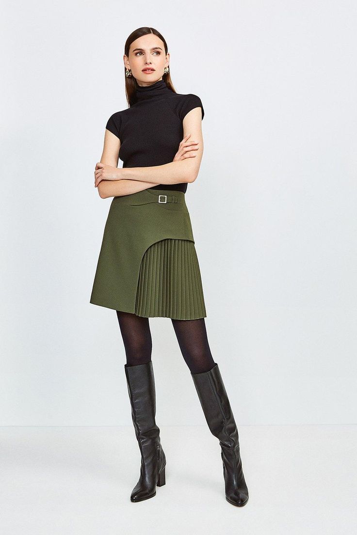 Embrace The New Season'S Nostalgic Mood With The Skirt Silhouette Of Choice - The Mini Kilt. Taking Style Notes From The Traditional Staple, It'S Designed For A Clean, Modern Look, And Comes With An Asymmetric Wrap-Over Front, Pleated Panels And A Buckle Fastening. Workwear Capsule Wardrobe, Plus Size Workwear, Spring Wedding Guest Dress, Tailored Design, Fashion Face Mask, Swimwear Sale, Mini Wrap Dress, Skirt Design, Pleated Mini Skirt