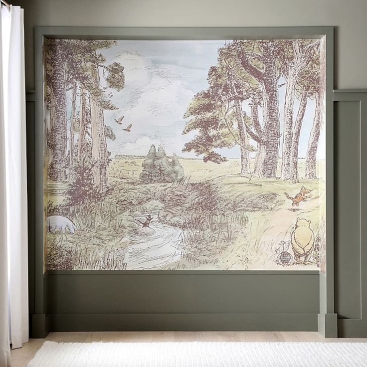 a room with a painting on the wall next to a door and window sill