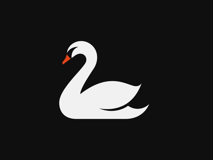 a black and white swan logo with red beaks on it's head, against a dark background