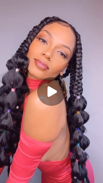 Pom Pom Braids, Jumbo Bubble Braids, Jumbo Hairstyles For Black Women, 6 Jumbo Braids, Jumbo Braids Natural Hair, Jumbo Box Braids With Curls, Bubble Braid Black Women, How To Do Bubble Braids Step By Step, 4 Jumbo Box Braids