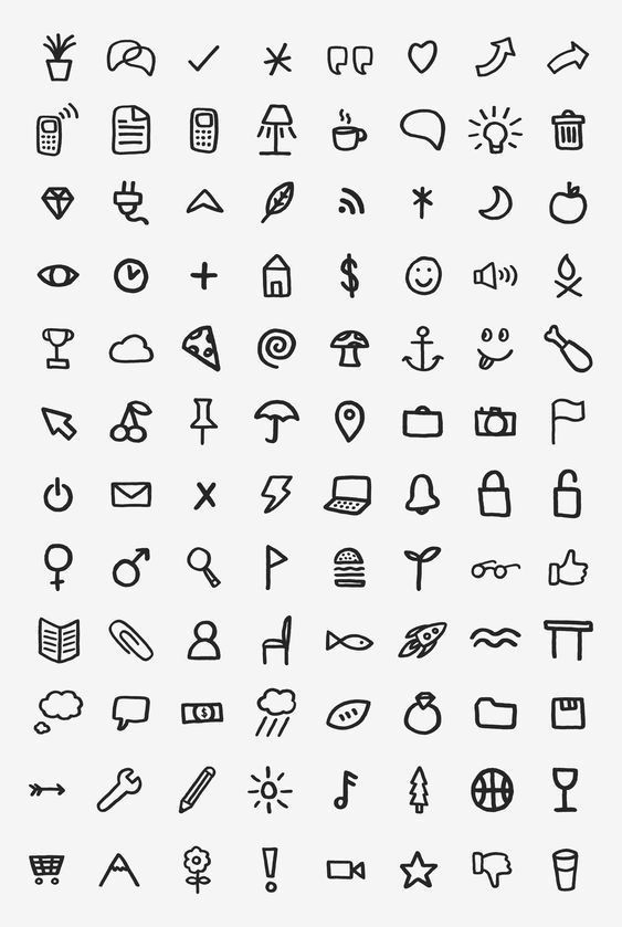 a large set of black and white icons on a white background, all in different styles