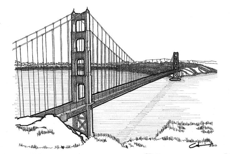 a drawing of the golden gate bridge