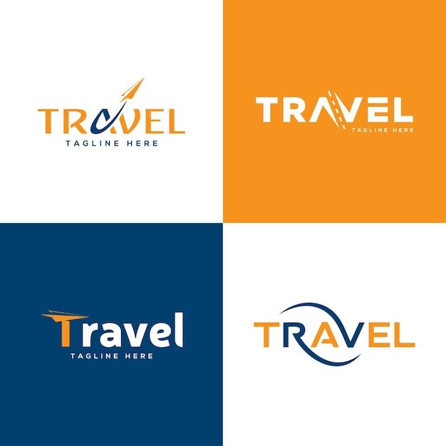 four different logos for travel and tourism company, each with the word travel on them