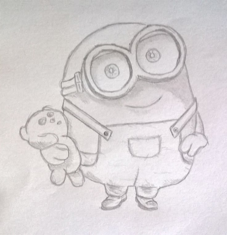 a drawing of a minion holding a teddy bear