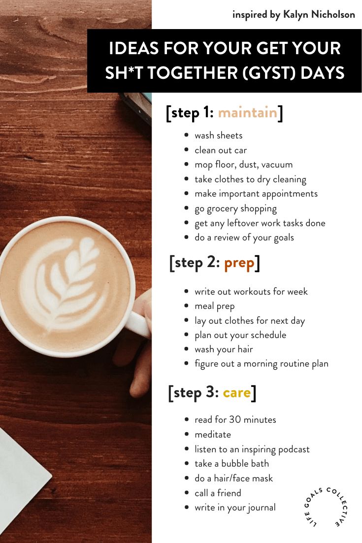 How and why you should plan a weekly GYST day. GYST stands for get your sh*t together. It's the perfect sunday routine –– get everything done that you didn't have time for, prep for the week ahead, and set your week up for success. Planning Your Week, Sunday Routine For A Productive Week, Gyst Day, Weekly Reset Routine, Sunday Basket, Sunday Planning, Sunday Reset, Sunday Routine, Weekly Routine