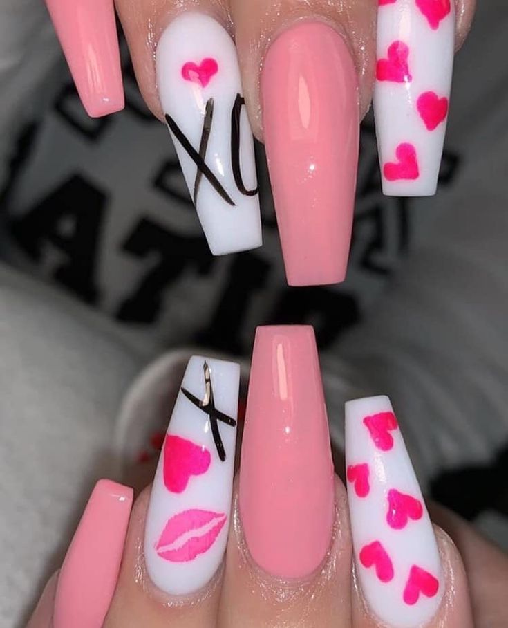 Vday Nails, Valentine Nail Art, Pedicure Designs, Nail Designs Valentines, Nail Swag, Pink Acrylic Nails, Heart Nails, Coffin Nails Designs, Fire Nails