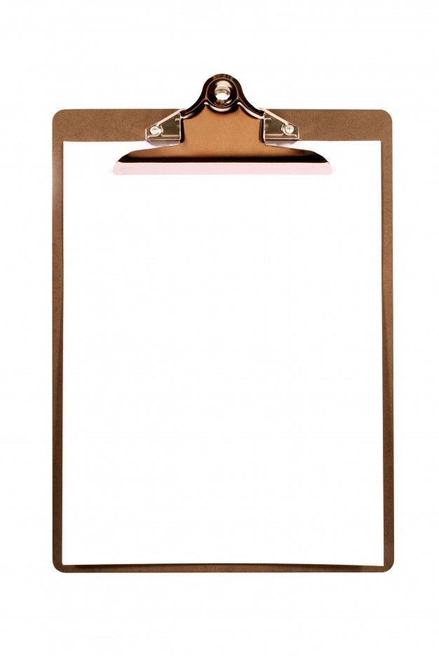 a clipboard with a blank paper attached to it