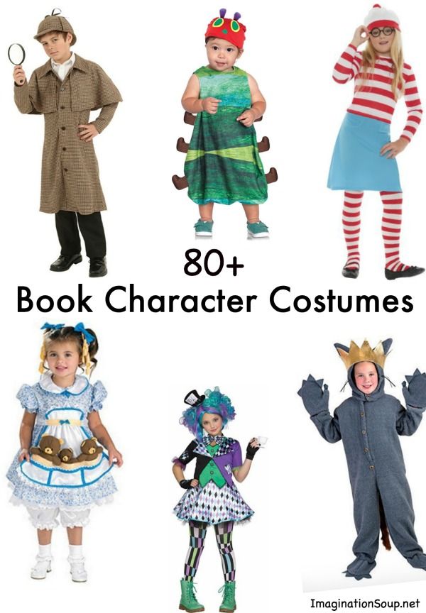 children's book character costumes with text overlay that reads 80 + book character costumes