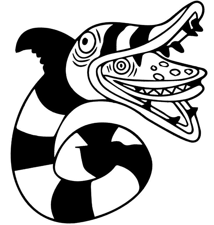 a black and white drawing of a snake